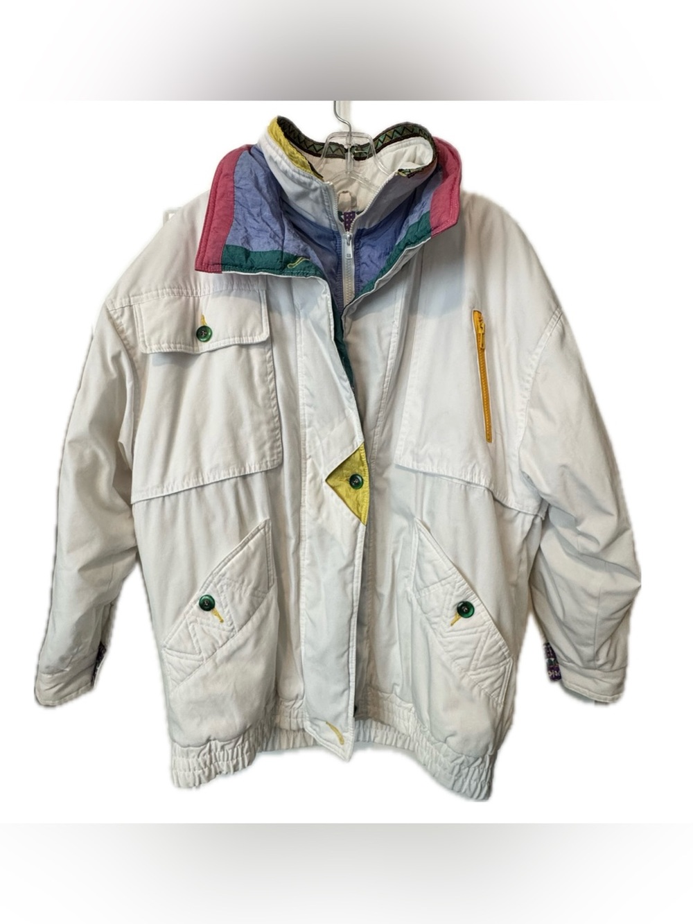 Vintage British Mist Colorblock Ski Jacket White Retro 90s Puffer Coat Small